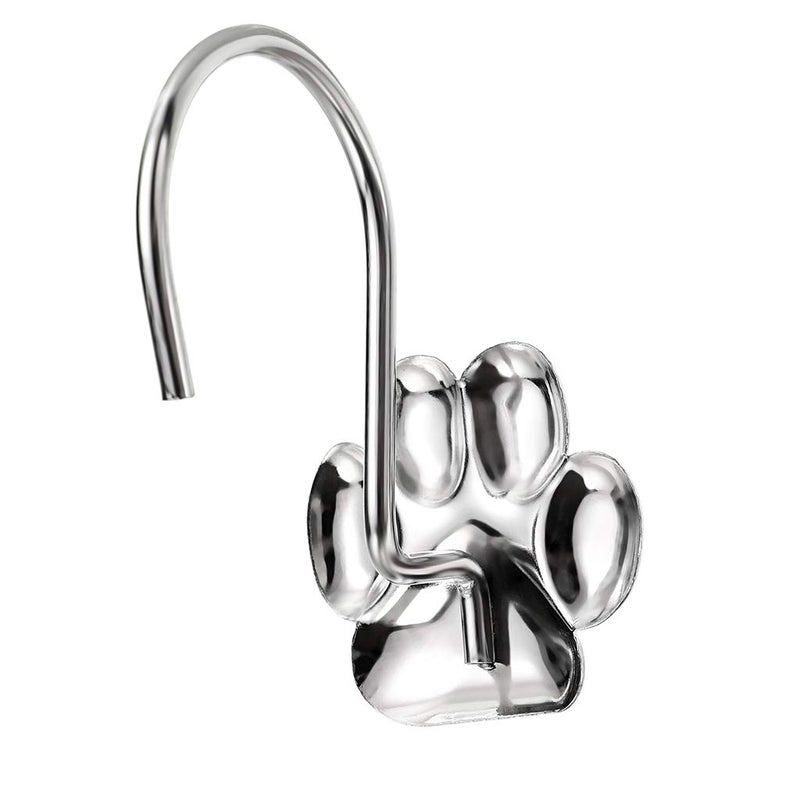 JUXYES Pack of 12 Cat Paw Print Decorative Shower Curtain Hook, Footprints Roller Glide Shower Curtain Hooks Polished Chrome Shower Rings for Bathroom Shower Curtain Rod - Image 3